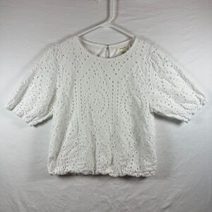 Urban Romantics Eyelet Crop Top White Puff Sleeve Cottagecore
